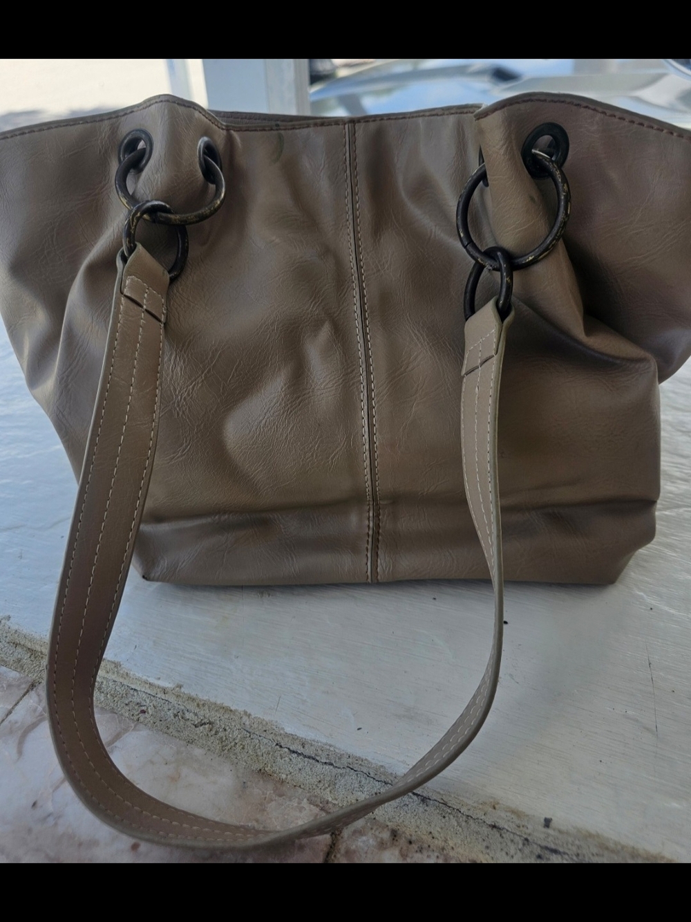 Nine West Taupe Shoulder Tote Bag with Ring Detail